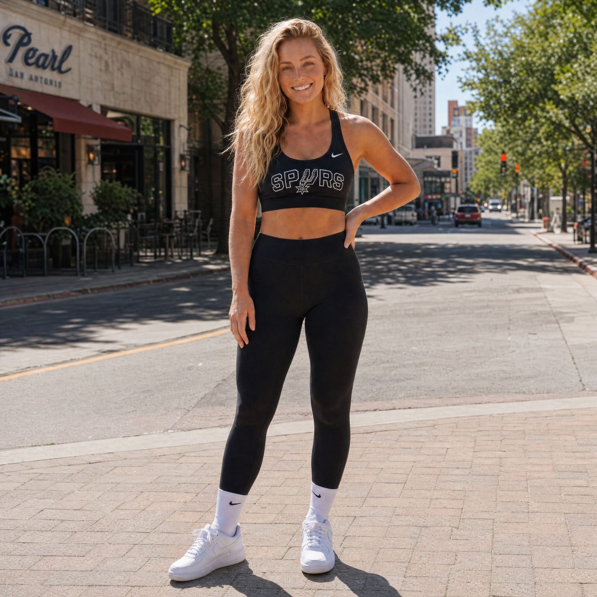 Emberly Everhart standing on a city street in athletic wear